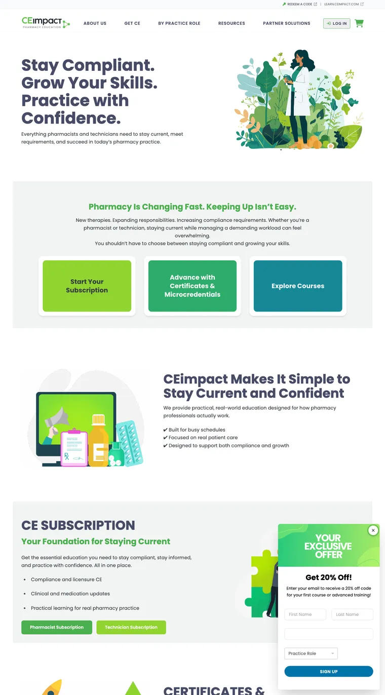 CEimpact homepage on the new custom Keller Solutions theme, with a message-led hero and audience-based navigation.